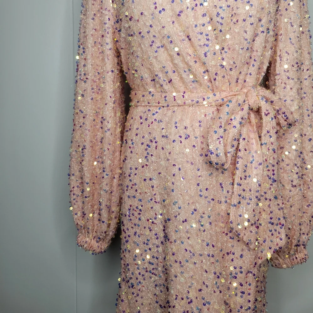 Buddy Love Adeline Baby Pink Sequin Wrap Mini Dress Party Homecoming Formal S